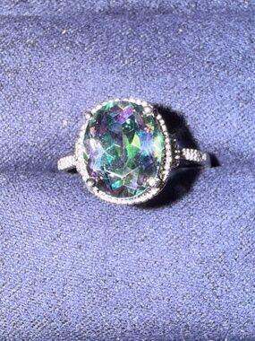 Oval 3.42 ct Natural Mystic Topaz & Diamond Ring